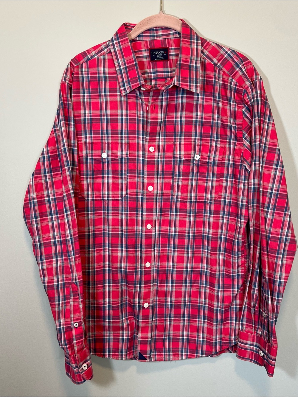 Untuckit Ojai Red Plaid Long Sleeve Button Down Shirt Men’s Large - Picture 2 of 12